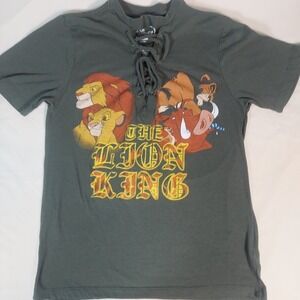 Disney The Lion King Women Small Army Green Short Sleeve Lace Up Front‎ Top